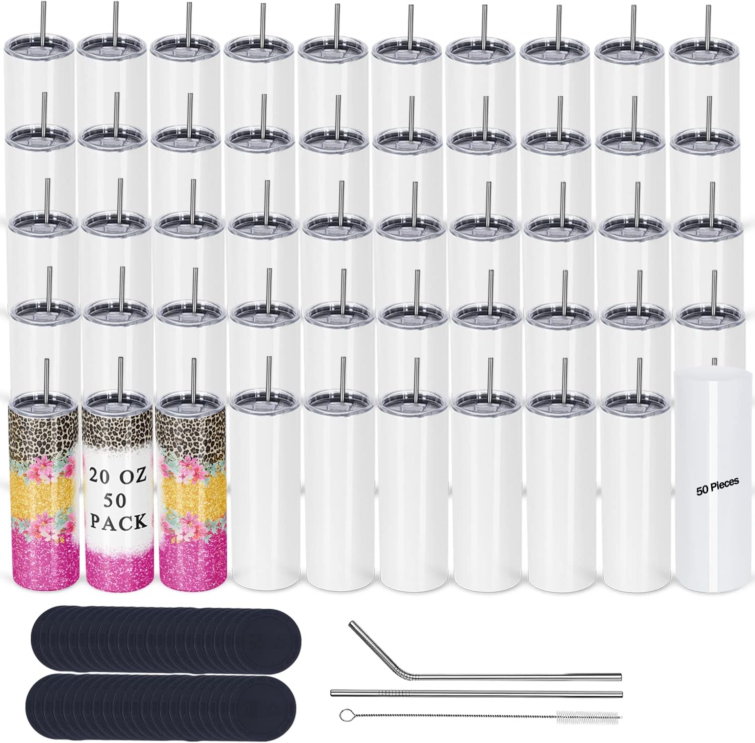 Tumbler 20Oz White - スキニーストレートタンブラー、ステンレス鋼昇華ブランク、ホワイトタンブラーカップ、スキニー、バルク20オンス、50パック