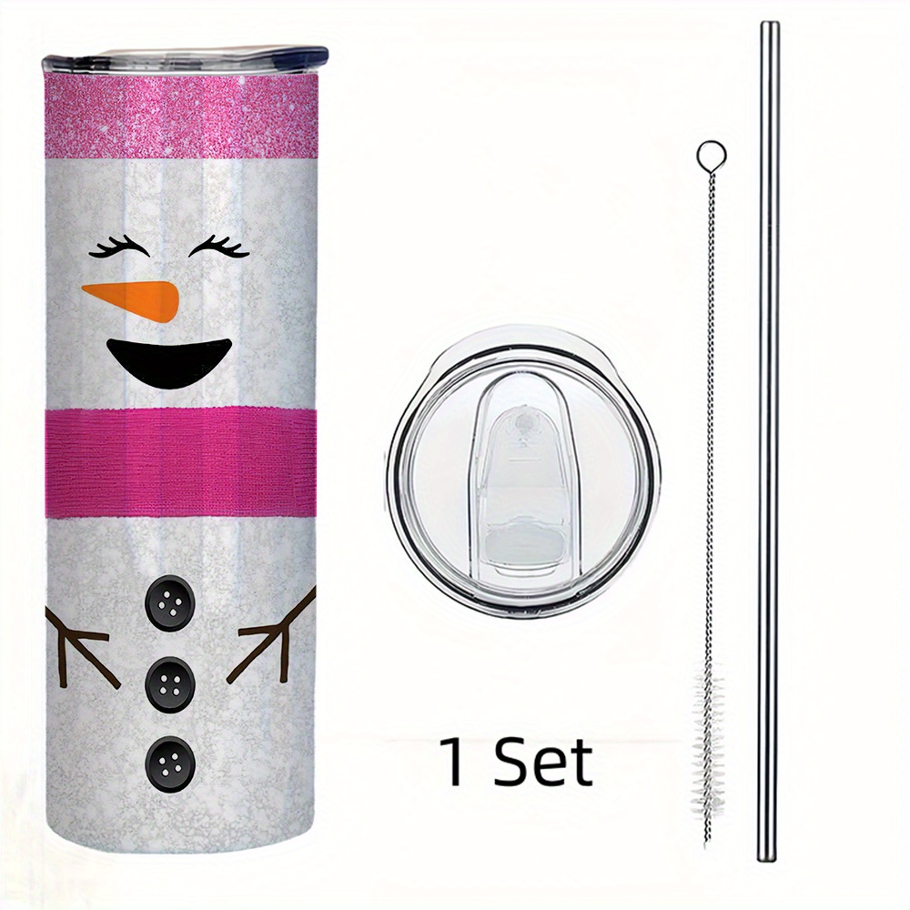 かわいい雪だるまの顔が描かれた20オンスの大容量保温カップ1 - Tumbler 20Oz White のレビューと価格